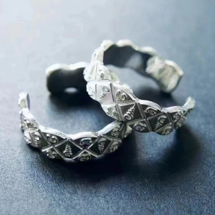 S925银新款复古佛牌阿赞神日月星辰戒指个性百搭开口可调节指环