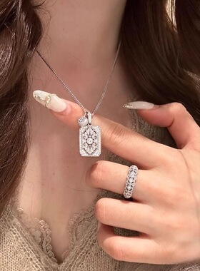 中古色满钻无事牌项链新款高级感