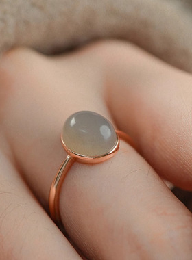 镀银镀银烟紫和田玉晴水蛋面可调节戒指轻奢高级感复古厂家直