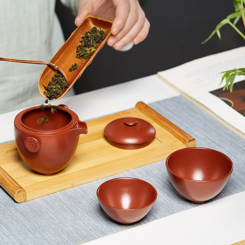 功夫旅行茶具快客杯小套装一壶二杯便携式紫砂泡茶壶单人户外茶杯