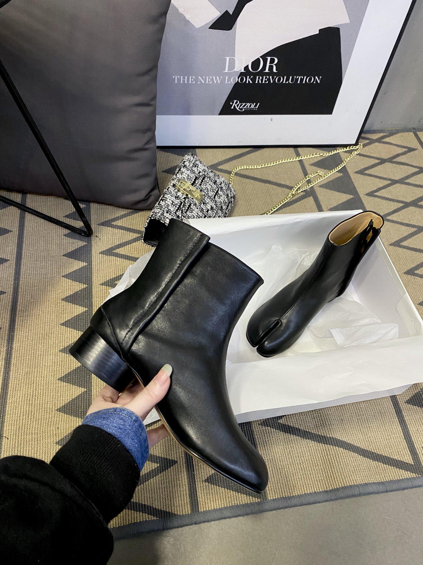 tabi分趾鞋猪蹄女鞋时尚矮靴全真皮马蹄鞋小众女平底ma吉拉分趾靴