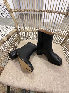 tabi猪蹄鞋全真皮小众女鞋矮靴子粗跟猪蹄鞋玛丽珍ma吉拉分趾靴子