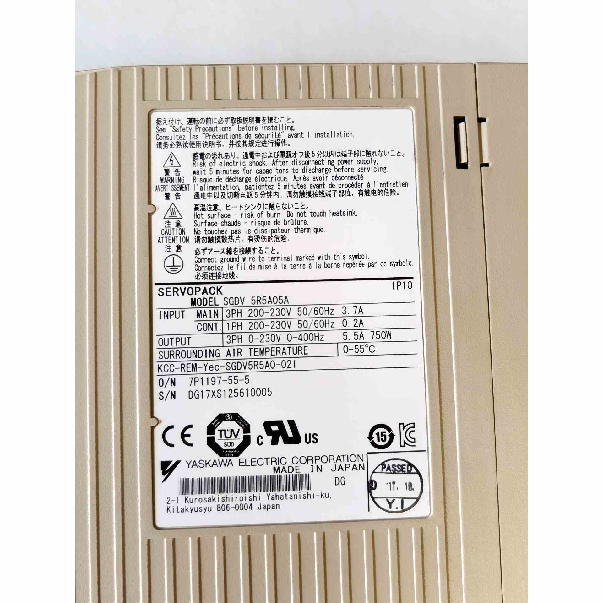 安川驱动器 SGDV-5R5A05A 750W 拆机正品 ，不是实价