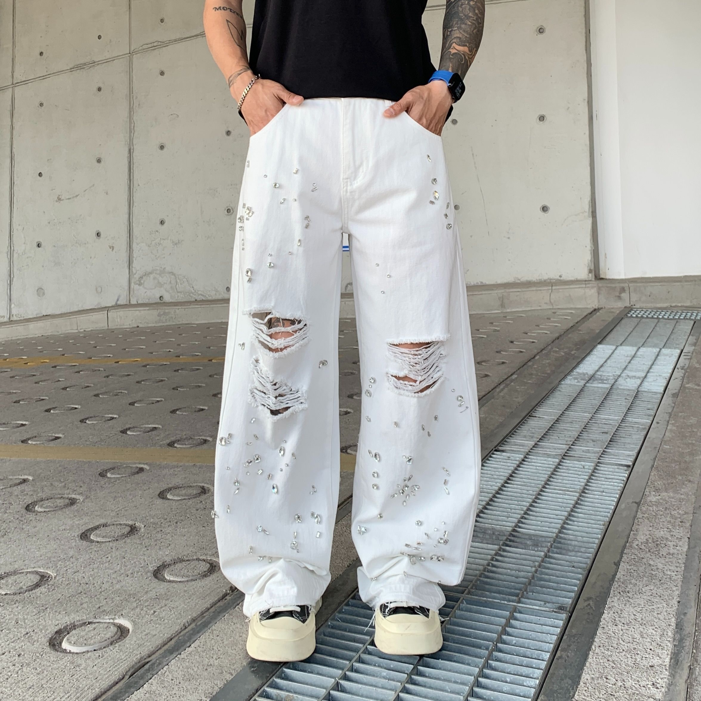 巴黎风潮牌美式复古牛仔裤