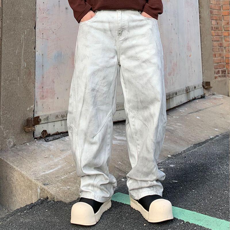 美式潮牌小弯刀宽松脏脏牛仔裤