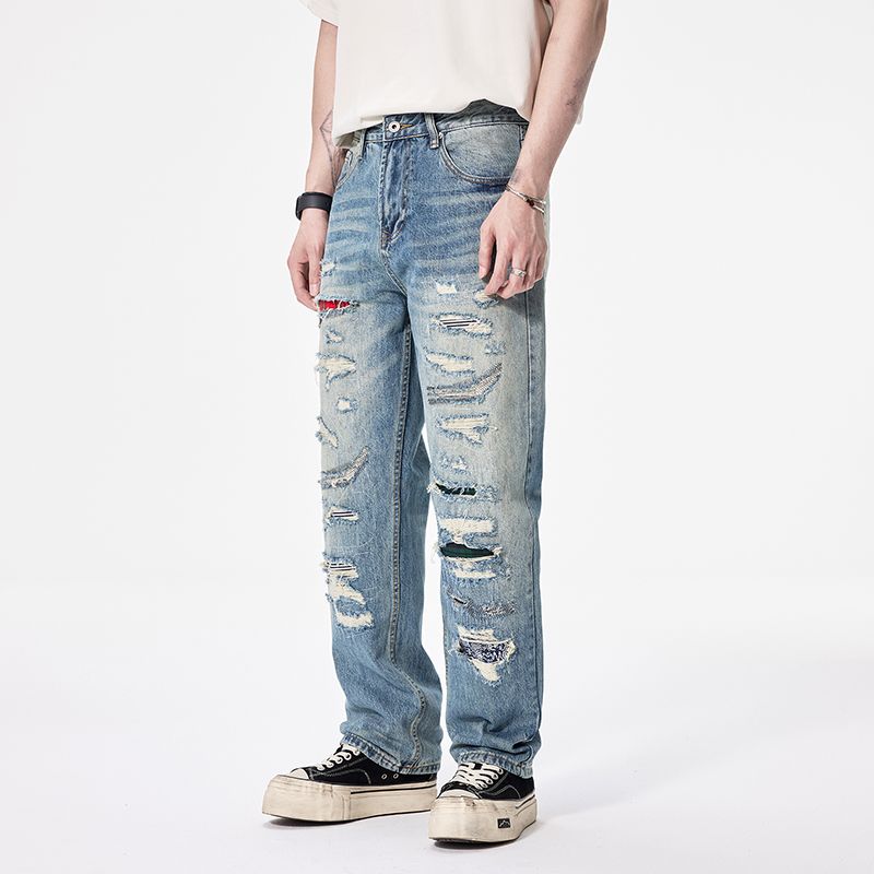 巴黎风潮牌美式复古牛仔裤