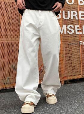 轻奢白色阔腿休闲裤美式高街巴黎风裤子拖地裤微喇长裤