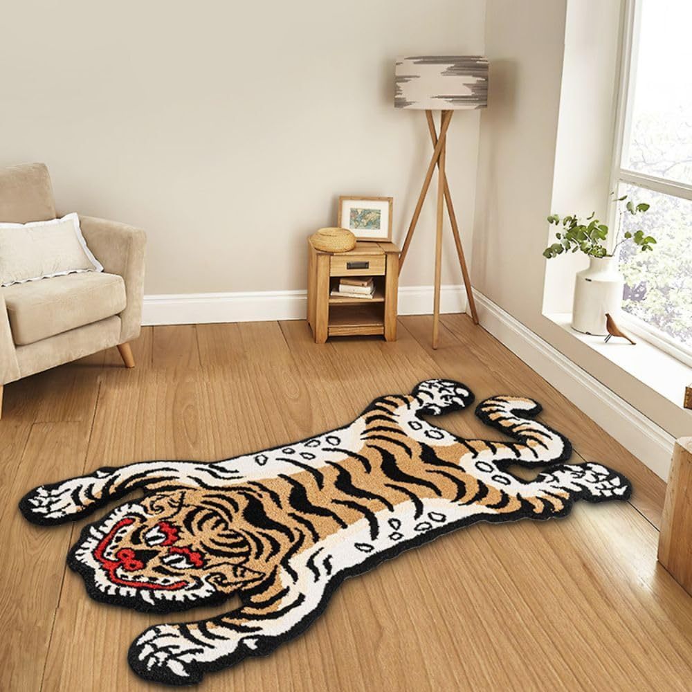 霸气动物老虎毛绒防滑地毯家用客厅卧室房间厨房桌子床边地垫门垫