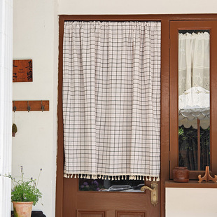 日式窗帘免打孔安装纱帘透光不透人短款半帘厨房遮阳飘窗隔断门帘