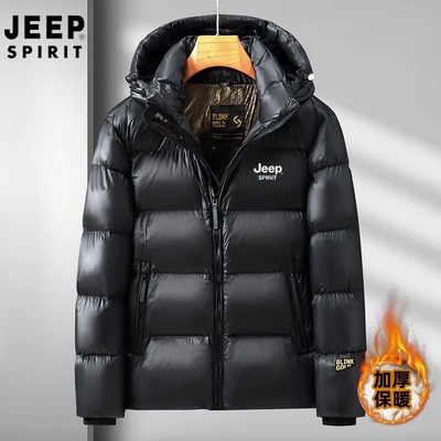 JEEP吉普冬季黑金短裤棉衣加厚男士连帽外套保暖抗寒潮情侣面包服