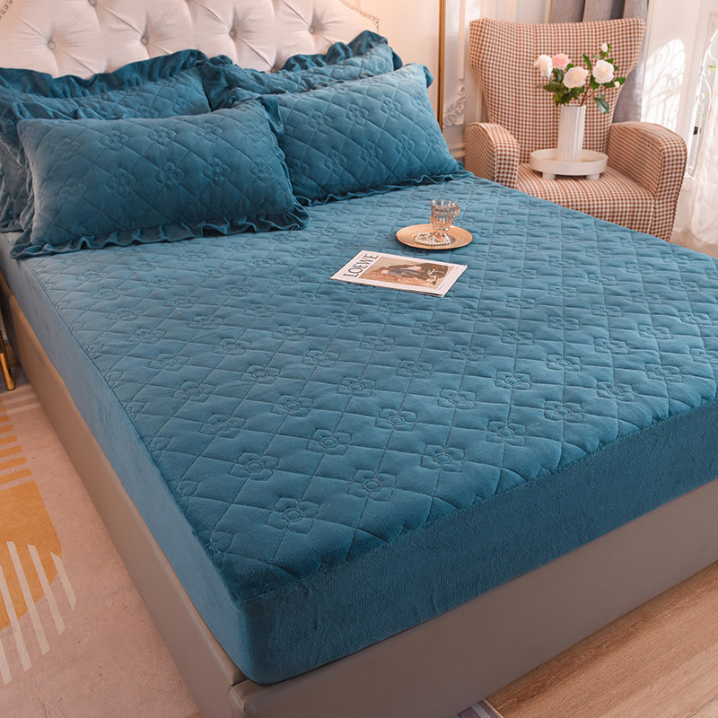 定做订制加厚夹棉牛奶绒纯色床笠榻榻米宝宝毛绒高低床罩拼接床包