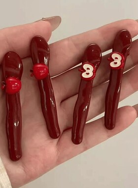 韩系可爱红苹果发夹碎发整理侧边夹甜美可爱气质鸭嘴夹苹果头红色