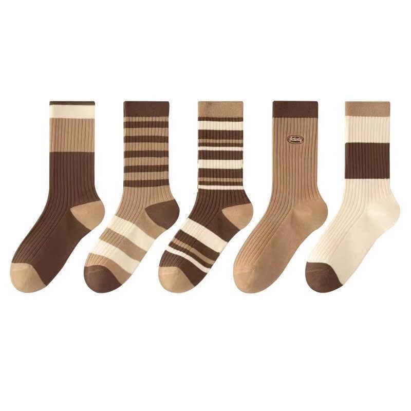 5双装美拉德女士运动袜子女四季季网红款中筒袜吸汗潮流ins百搭