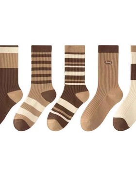 5双装美拉德女士运动袜子女四季季网红款中筒袜吸汗潮流ins百搭