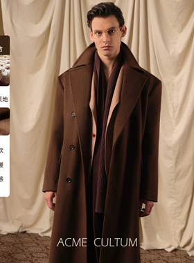 Acme cultum山羊绒羊毛加厚长款翻领马球毛呢大衣男冬季正装外套
