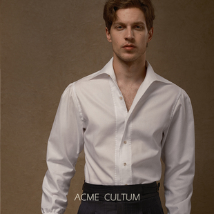 手工一片领衬衫 AC意式 商务休闲白色衬衣 100%长绒棉 男高端长袖