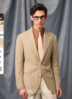 AC100%美丽诺羊毛120支精纺半麻衬意式单排西服外套男夹克单西