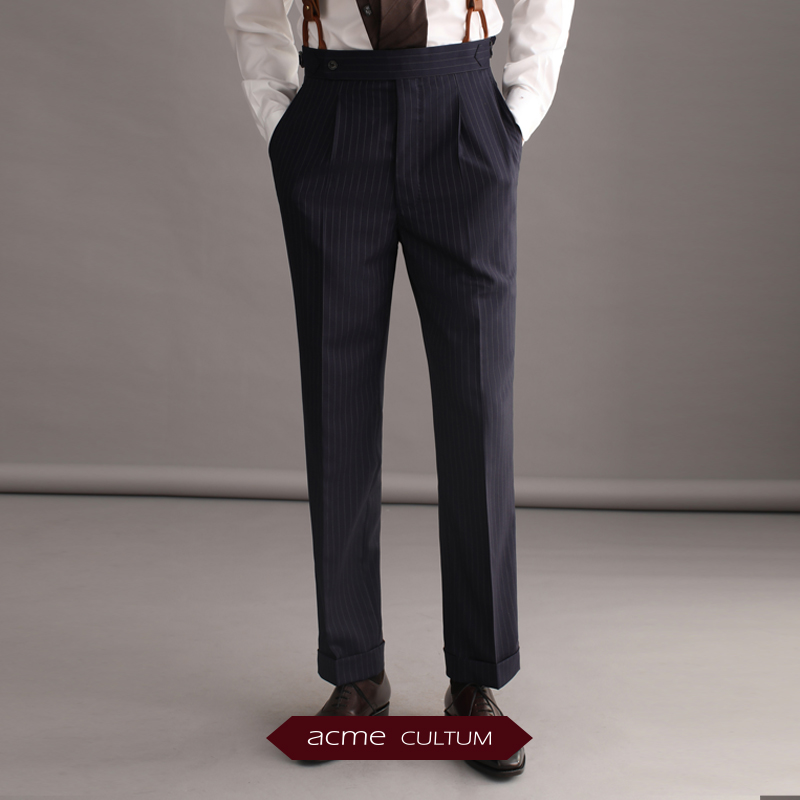 意式复古高腰羊毛西裤男士