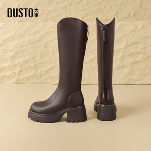 大东厚底靴子女长筒靴冬季 女靴加绒高筒骑士马丁靴 美拉德2025新款