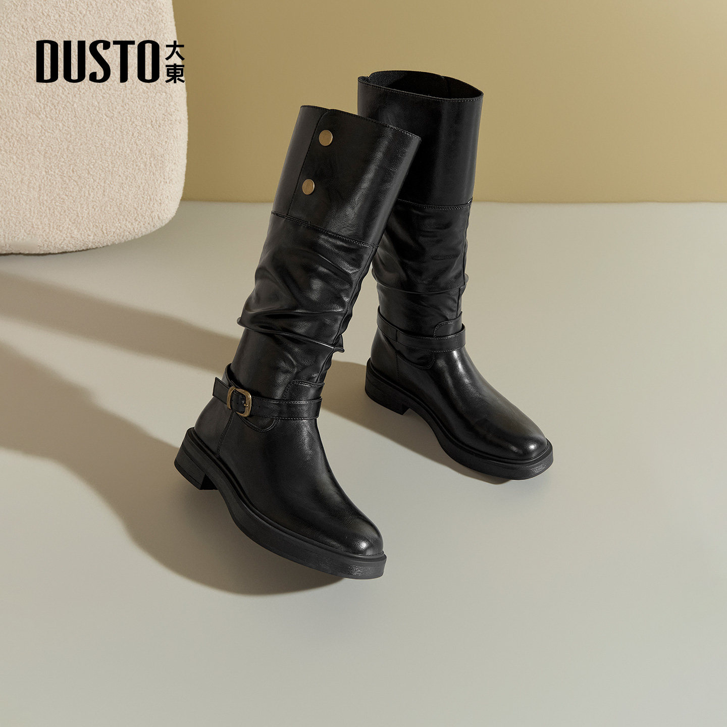 时装靴时尚休闲简约粗跟按扣中跟