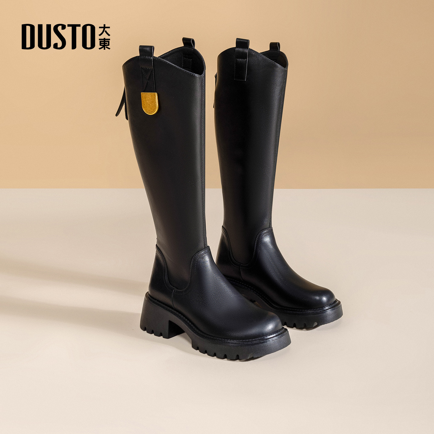 大东骑士靴时尚方头粗跟