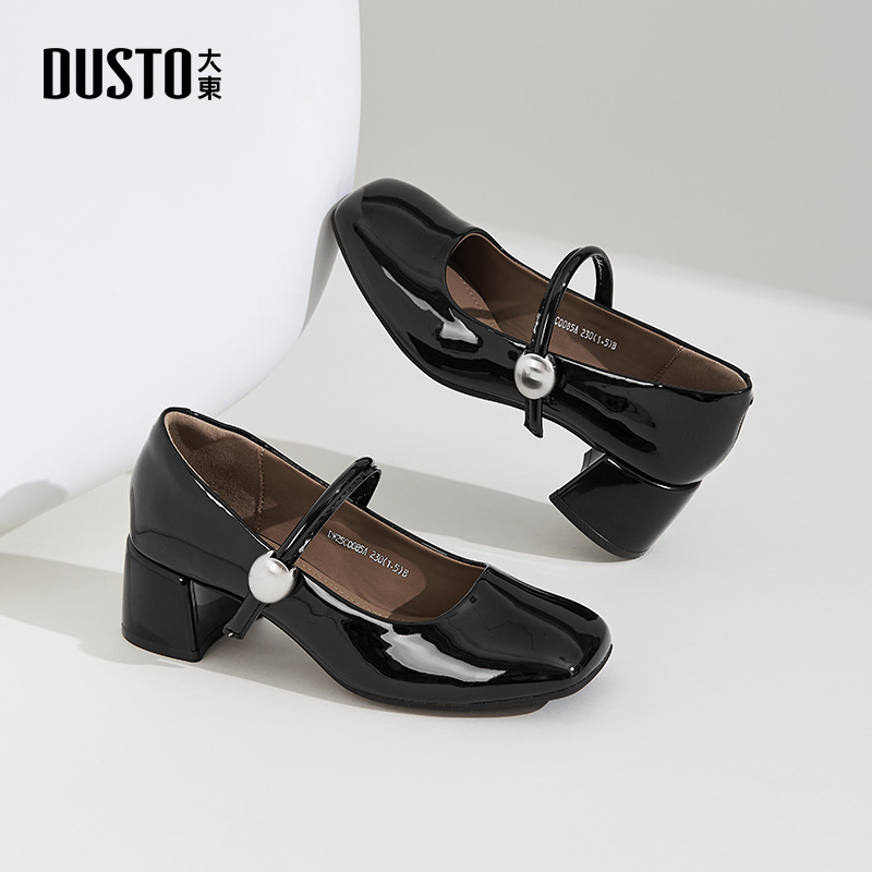 大东高跟单鞋女2025新款秋季法式玛丽珍女鞋一字带粗跟小皮鞋子女