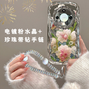 适用于荣耀x50手机壳荣耀x40保护套荣耀x30个性 电镀奶油纹防摔简约镂空水晶花全包边不顶膜新款