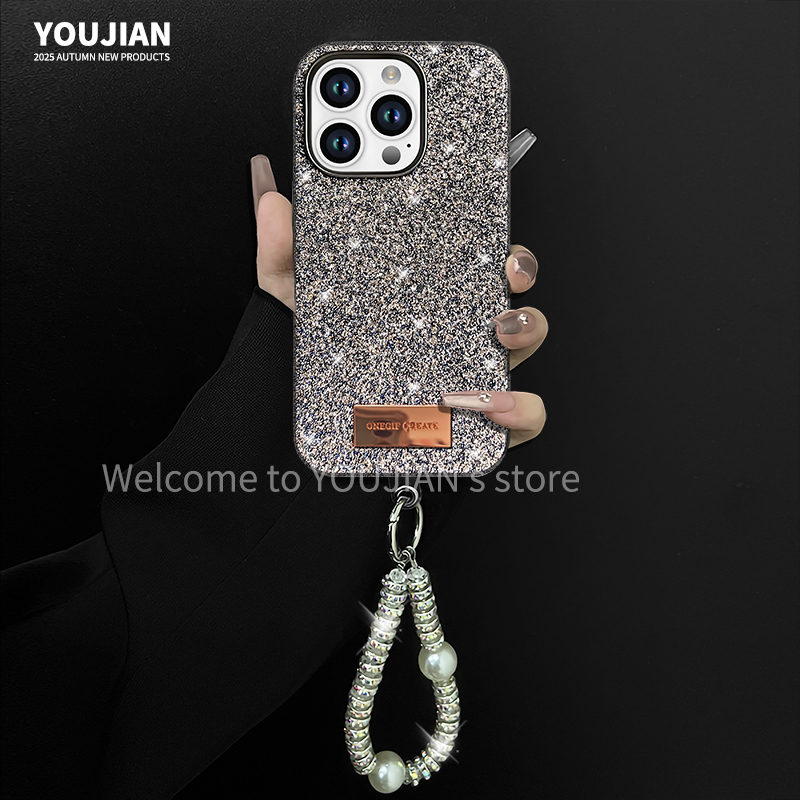 适用苹果16手机壳高级闪钻皮壳