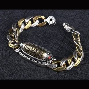 新款复古手工乌兰花旋转天珠貔貅六字真言坦克链手链设计
