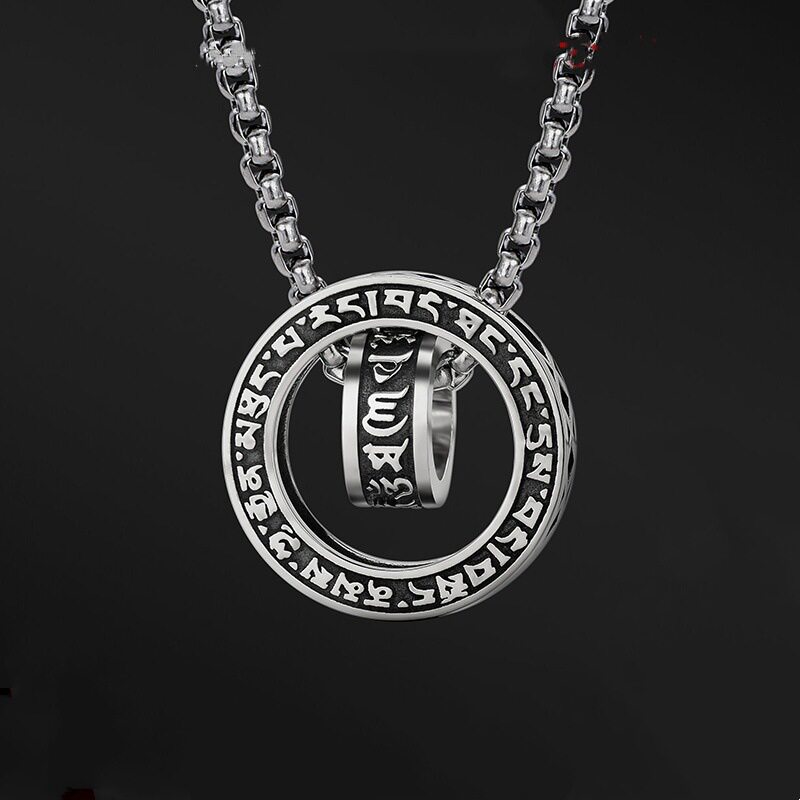 新款六字真言双环项链复古做旧男