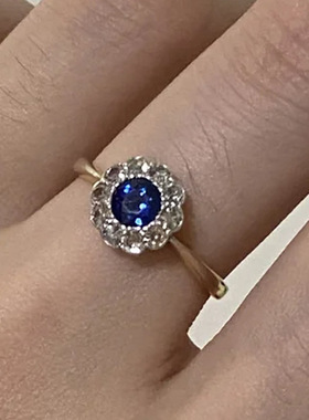 新款椭圆围镶蓝色锆石戒指时尚气