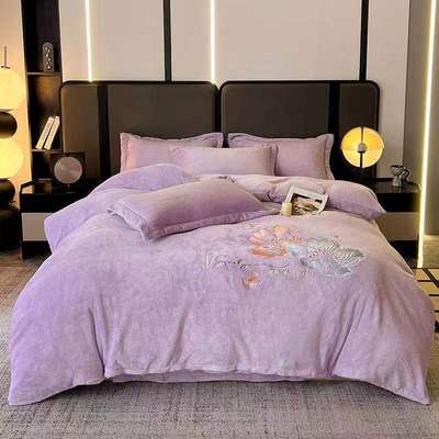 xn2025新款冬季加厚牛奶绒印花床单款绣花床裙款四件套