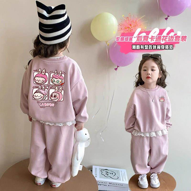 拉布布女童套装2025新款洋气时髦秋冬加绒儿童卫衣女孩休闲两件套