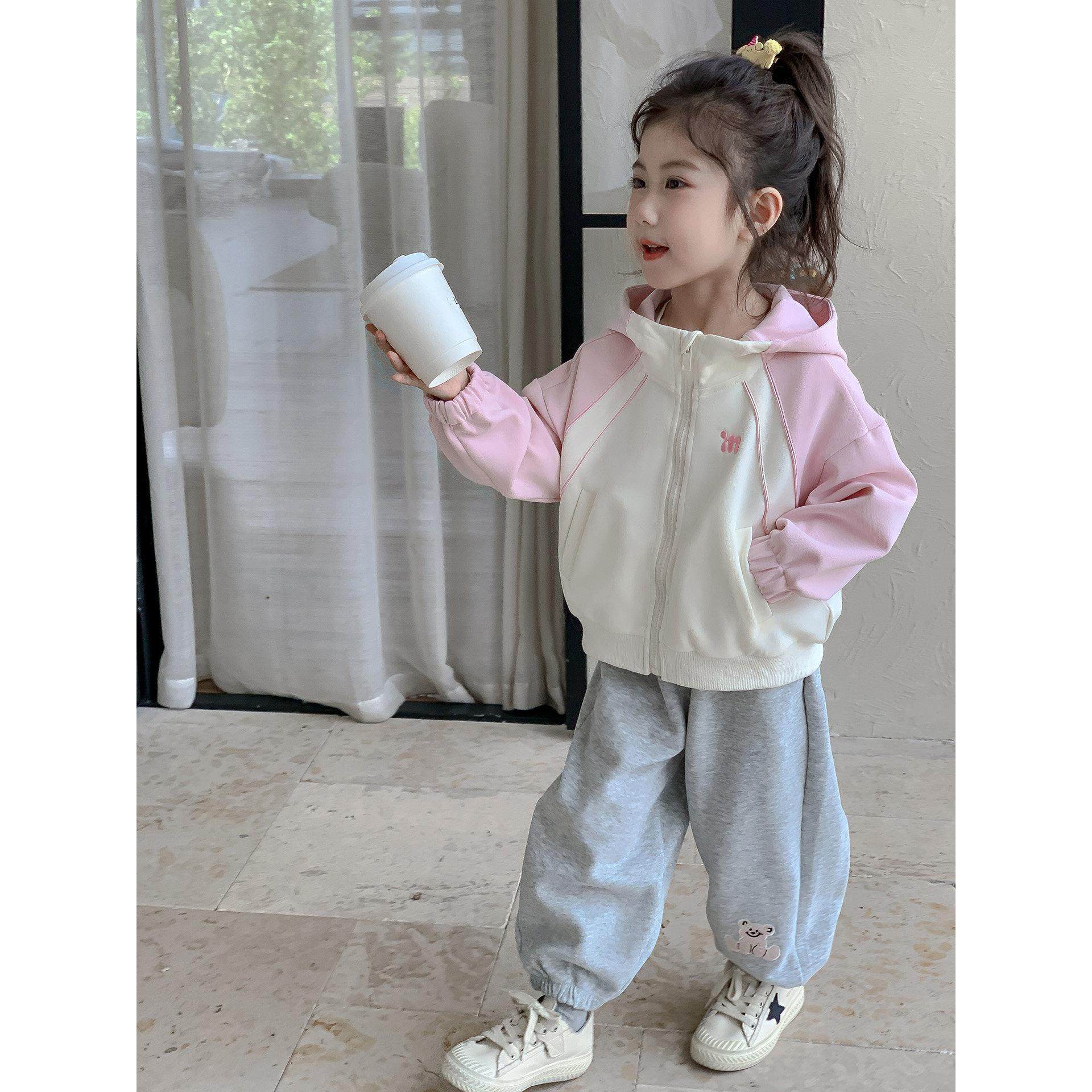 女童拉炼衫卫衣韩系小女孩宽松刺绣字母外套女宝宝上衣运动秋装潮