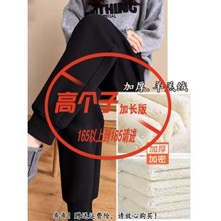 裤子加长款高个子加绒运动裤女冬季休闲加厚羊羔绒宽松束脚棉卫裤
