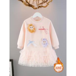 女童lbu卫衣裙T恤裙儿童宝宝小女孩秋冬款加绒爱莎公主连衣裙