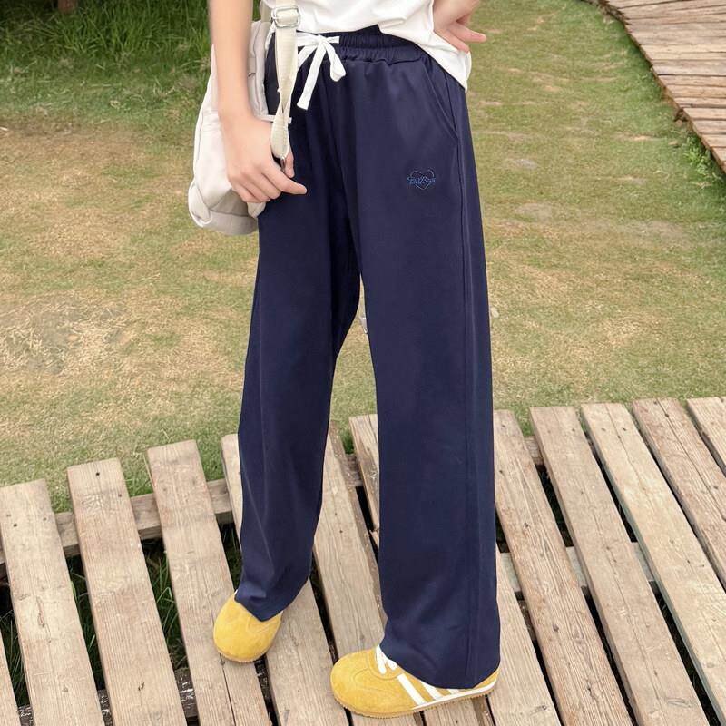 夏季薄款女童窄版直筒裤儿童休闲 长裤中大童女孩运动裤子藏青色