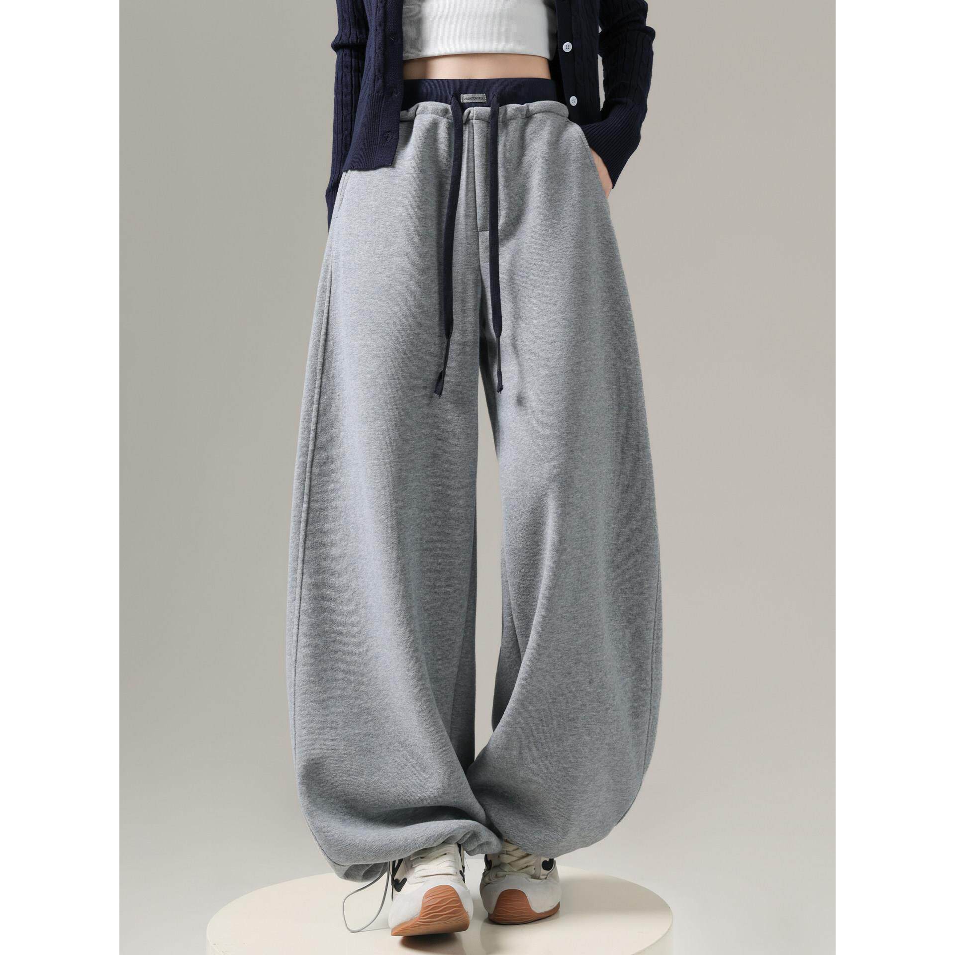 2025新款灰色弯刀卫裤女秋季美式慵懒松弛感束脚运动裤香蕉阔腿裤
