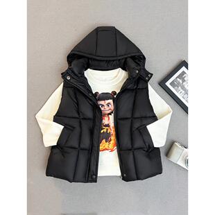 女童男童秋冬新款儿童羽绒棉马甲中大童宝宝加厚带帽短款洋气外套