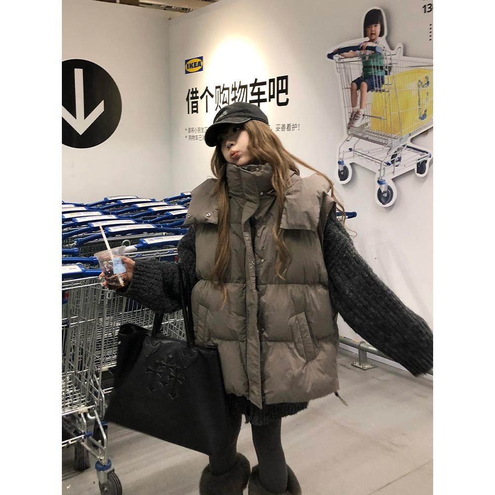 安火火韩系覆古高领连帽马甲背心秋冬宽松保暖坎肩外穿棉服外套女