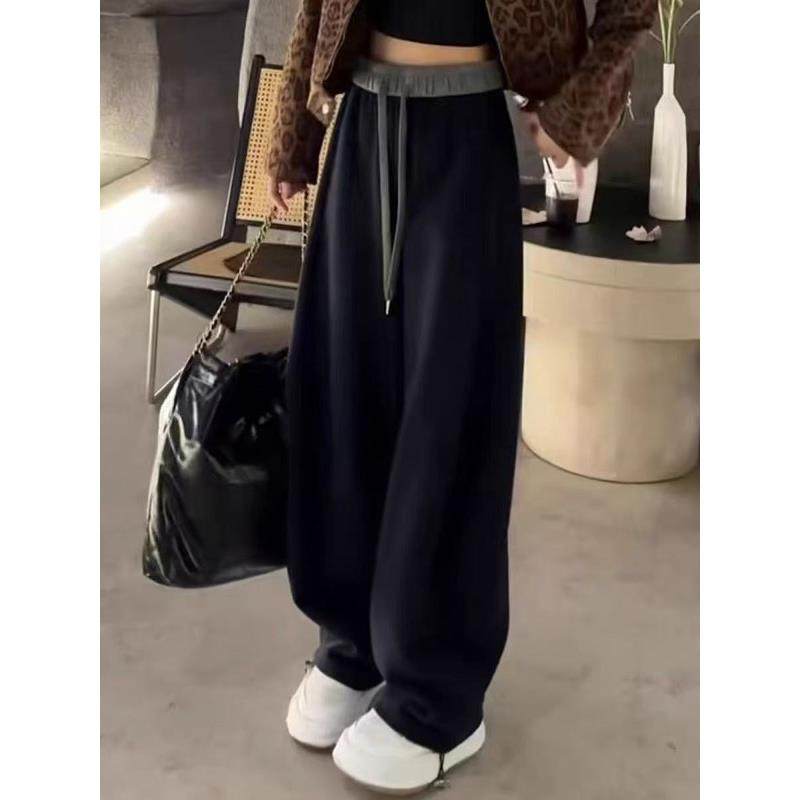 黑色加绒裤子女秋冬2025新款爆款大码胖MM显瘦宽松休闲弯刀阔腿裤