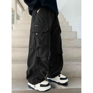 男童工装裤春秋2025新款儿童秋季黑色裤子休闲裤中大童直筒阔腿裤