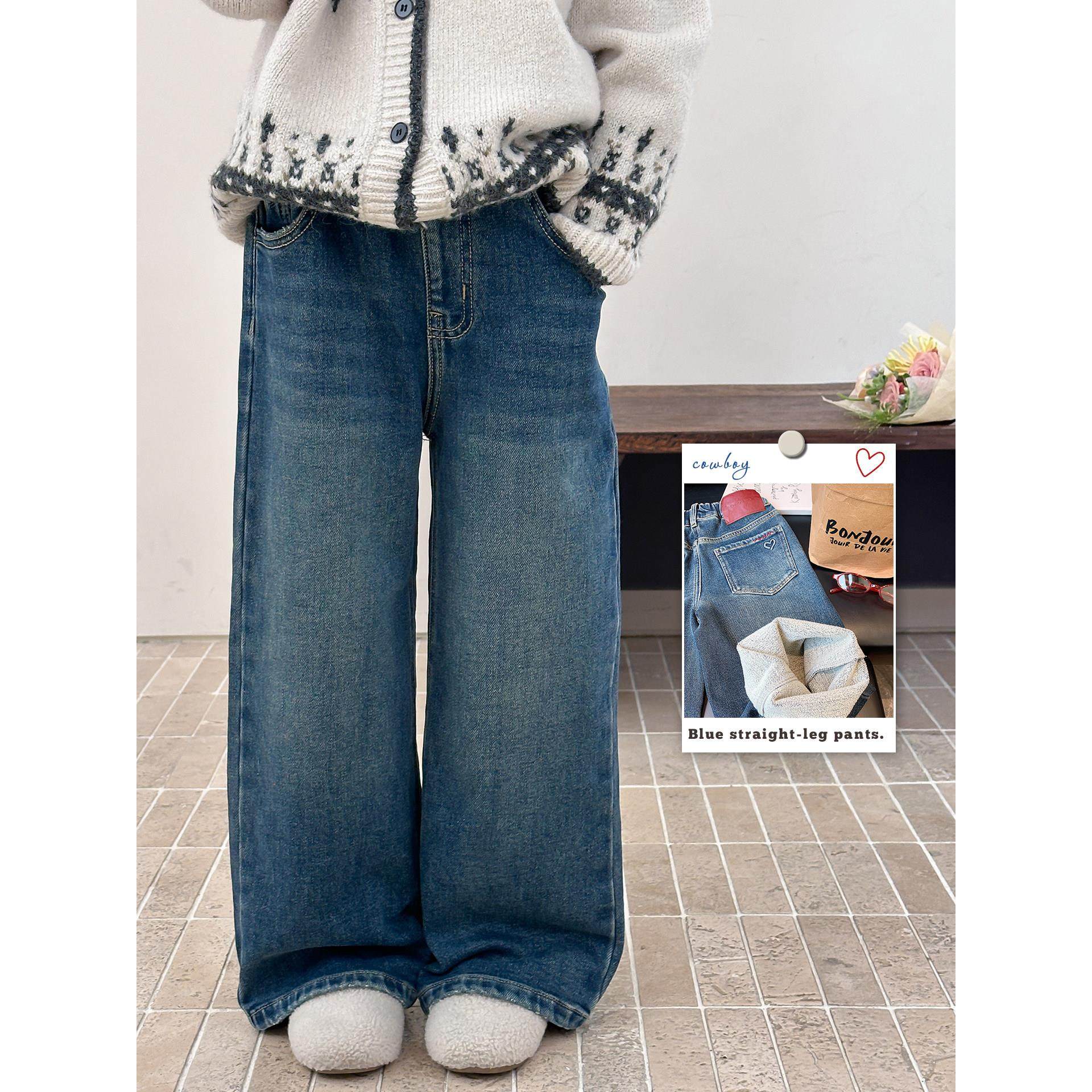 女童牛仔裤2025秋冬装新款儿童韩系加厚磨毛直筒裤中大童休闲裤子,童装/婴儿装/亲子装,儿童牛仔裤,淘宝优惠券,粉丝福利购,淘宝优惠卷