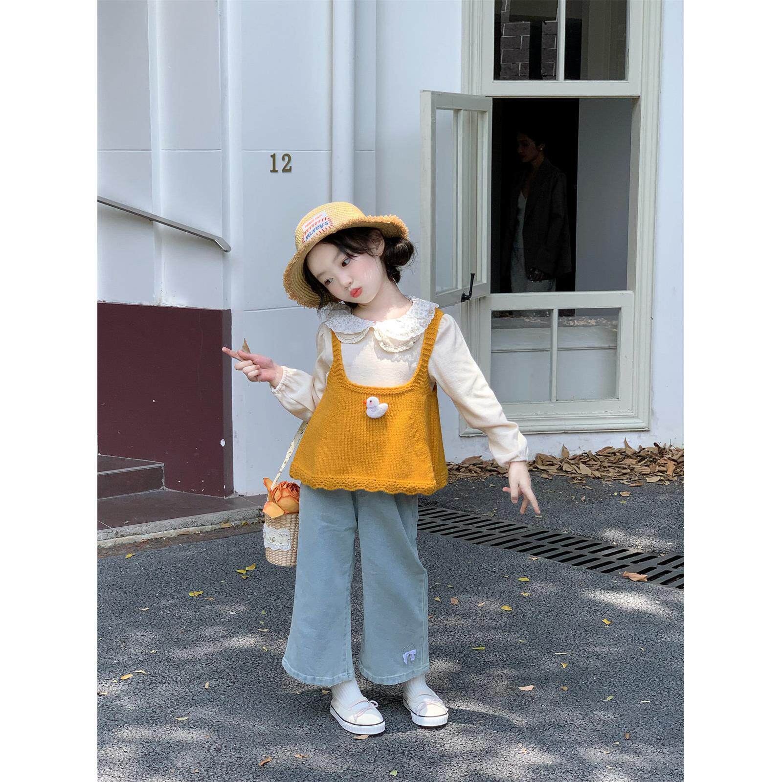 2025秋季女童韩版毛衣背心套装儿童洋气针织马甲打底衫童装两件套