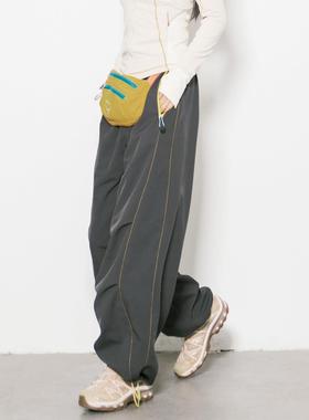 RCDB山系户外工装风宽松直筒加绒裤男女抽绳保暖休闲长裤运动裤子