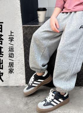 2025新款韩系高品质男童女童潮童弯刀彩色卫裤A类棉字母P