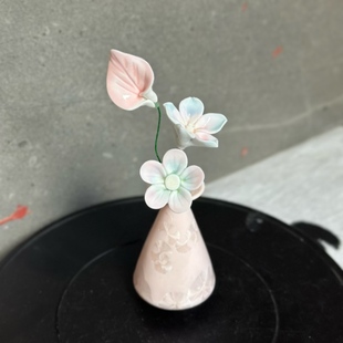 专属搭配3支花景德镇陶瓷花手工瓷花小饰品仿真花迷你小花瓶摆件