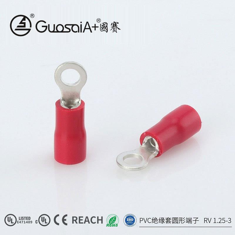 厂家现货供应RV 1.25-3非导体护套圆形端子PVC冷压端子铜鼻子端头