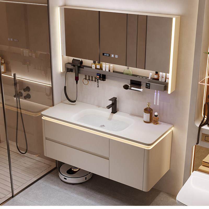 2025新款现代简约岩板热弯一体盆化妆室洗漱台洗脸盆盆浴室柜组合