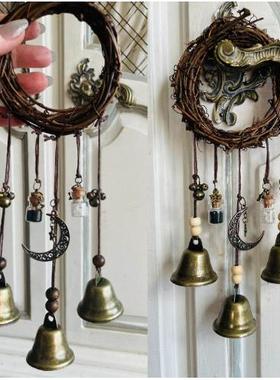 藤圈门把手挂件铃铛风铃 藤条风铃家庭房间装饰窗户庭院挂饰